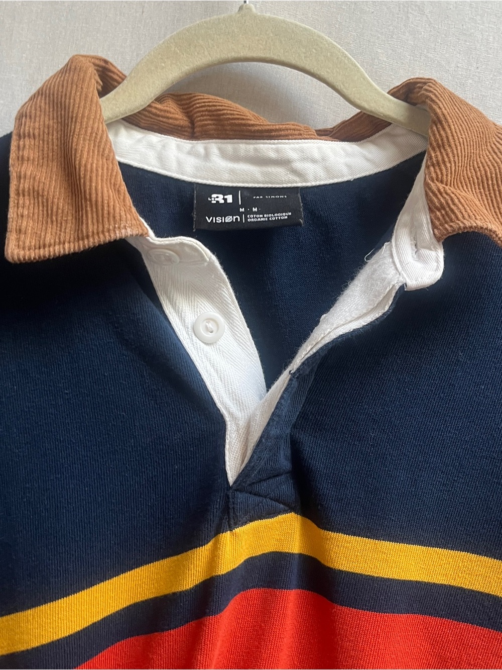 Le31 Par Simons Organic Cotton Navy Striped Rugby Shirt Corduroy Collar M - Picture 7 of 7